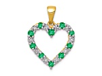 14k Yellow Gold and Rhodium Over 14k Yellow Gold Diamond and Emerald Heart Pendant