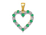 14k Yellow Gold and Rhodium Over 14k Yellow Gold Diamond and Emerald Heart Pendant