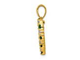 14k Yellow Gold and Rhodium Over 14k Yellow Gold Diamond and Emerald Heart Pendant