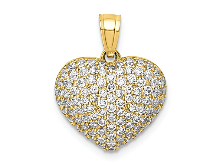 10k Yellow Gold Micro Pave Set Cubic Zirconia Heart Pendant