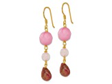 14K Gold Over Sterling Silver Jadeite, Rose Quartz, and Tourmaline Earrings