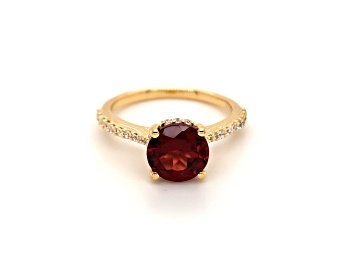 Picture of Round Garnet and Cubic Zirconia 14K Yellow Gold Over Sterling Silver Ring