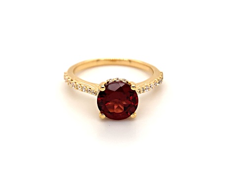 Round Garnet and Cubic Zirconia 14K Yellow Gold Over Sterling Silver Ring