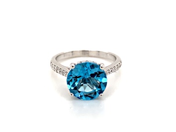 Picture of Round Swiss Blue Topaz and Cubic Zirconia Rhodium Over Sterling Silver Ring