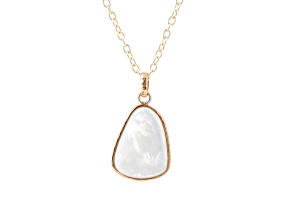 Barse Jewelry White Mother-of-Pearl Teardrop Golden Pendant With Chain