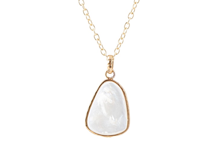 Barse Jewelry White Mother-of-Pearl Teardrop Golden Pendant With Chain