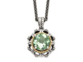 Sterling Silver with 14K Accent Antiqued Green Quartz and Diamond Necklace