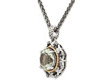 Sterling Silver with 14K Accent Antiqued Green Quartz and Diamond Necklace