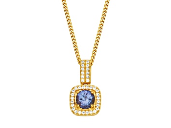 Picture of Tanzanite & White Lab Sapphire 18k Yellow Gold Over Sterling Silver Pendant With Chain 0.98ctw