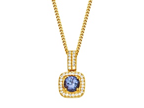 Tanzanite & White Lab Sapphire 18k Yellow Gold Over Sterling Silver Pendant With Chain 0.98ctw