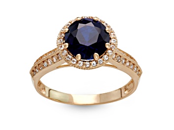 Picture of Lab Created Blue Sapphire with White Sapphire 10K Yellow Gold Halo Ring 2.52ctw