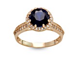Lab Created Blue Sapphire with White Sapphire 10K Yellow Gold Halo Ring 2.52ctw