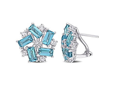 5.13ctw London Blue Topaz and White Topaz Earrings with Omega Clip Closure in Sterling Silver