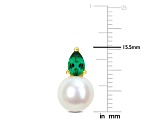 8.5-9MM FW Cultured Pearl and 4/5 CT TGW Created Emerald Earrings in Yellow Plated Sterling Silver