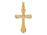 14K Yellow Gold Polished and Grooved Hollow Diamond Cross Pendant