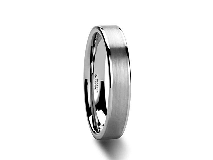 AIRES Flat Brush Finish Center Polished Edges Tungsten Carbide Ring 4mm