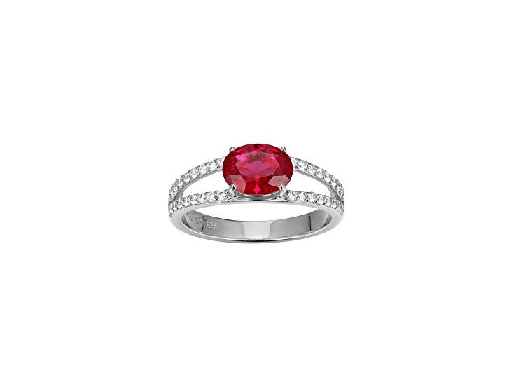 Lab Created Ruby And White Cubic Zirconia Platinum Over Sterling Silver Ring 1.72ctw
