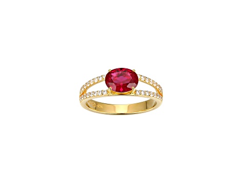Lab Created Ruby And White Cubic Zirconia 18K Gold Over Sterling Silver Ring 1.72ctwctw