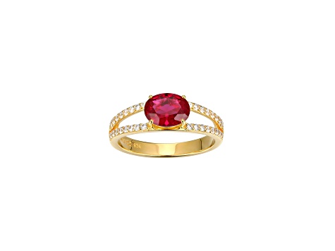 Lab Created Ruby And White Cubic Zirconia 18K Gold Over Sterling Silver Ring 1.72ctwctw