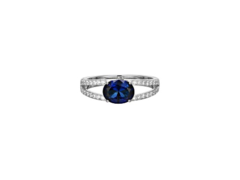Lab Created Blue Sapphire And White Cubic Zirconia Platinum Over Sterling Silver Ring 1.72ctw