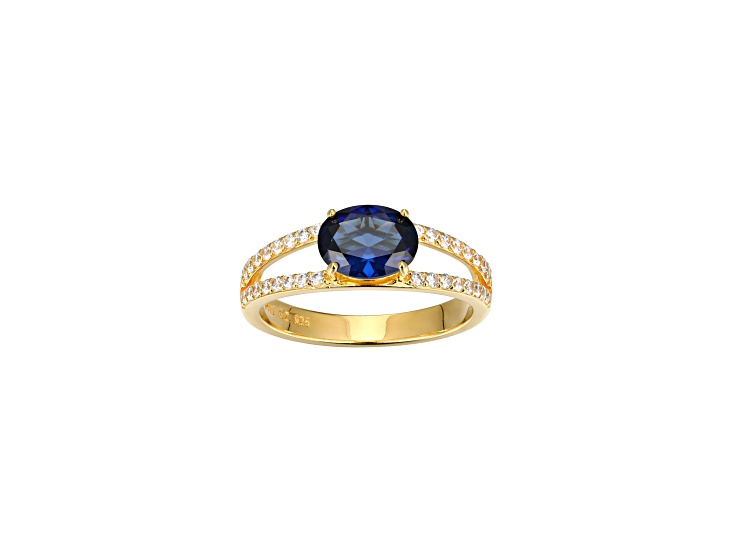 Lab Created Blue Sapphire And White Cubic Zirconia 18K Gold Over Sterling Silver Ring 1.72ctw