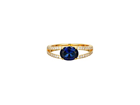 Lab Created Blue Sapphire And White Cubic Zirconia 18K Gold Over Sterling Silver Ring 1.72ctw