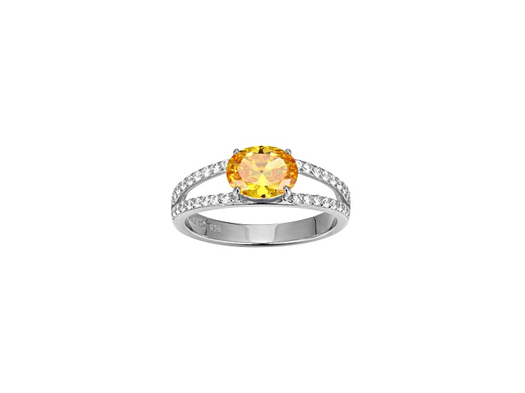 Yellow And White Cubic Zirconia Platinum Over Sterling Silver Ring 2.41ctw