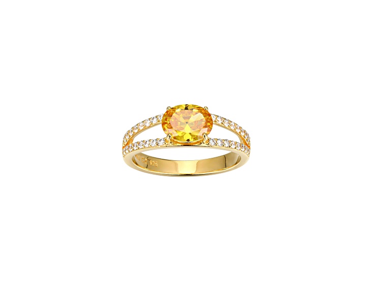 Yellow And White Cubic Zirconia 18K Gold Over Sterling Silver Ring 2.41ctw