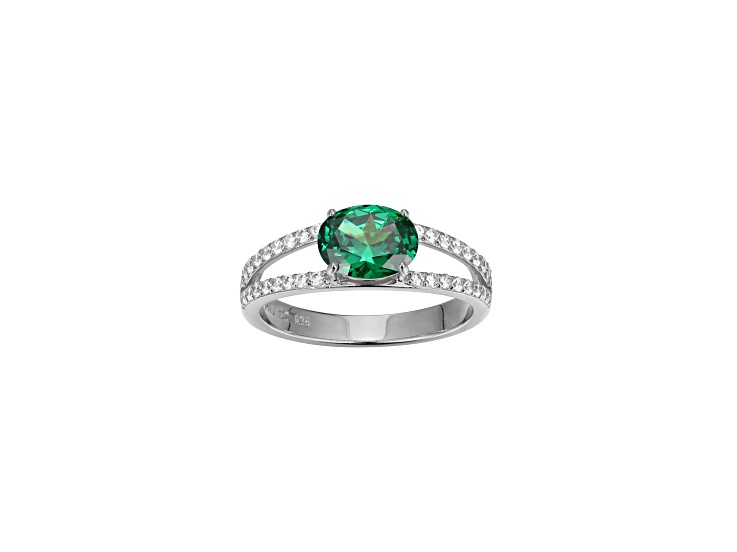 Green And White Cubic Zirconia Platinum Over Sterling Silver Ring 2.27ctw