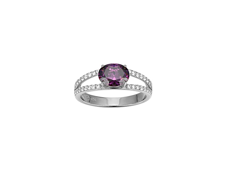 Purple And White Cubic Zirconia Platinum Over Sterling Silver Ring 2.41ctw