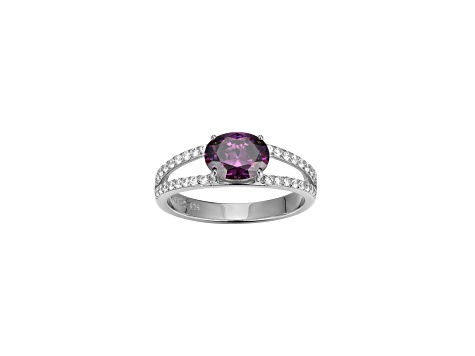 Purple And White Cubic Zirconia Platinum Over Sterling Silver Ring 2.41ctw