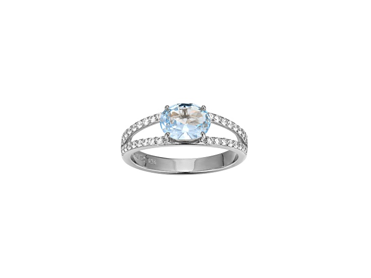 Blue Lab Created Blue Spinel And White Cubic Zirconia Platinum Over Silver Ring 2.47ctw