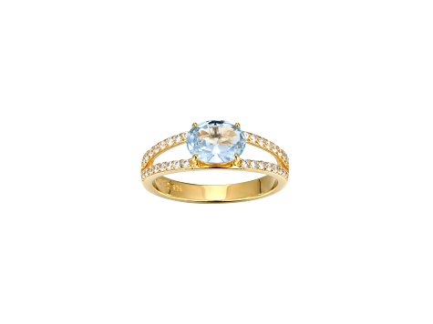 Blue Lab Create Spinel And White Cubic Zirconia 18K Gold Over Silver Ring 2.47ctw
