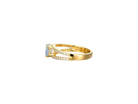 Blue Lab Create Spinel And White Cubic Zirconia 18K Gold Over Silver Ring 2.47ctw