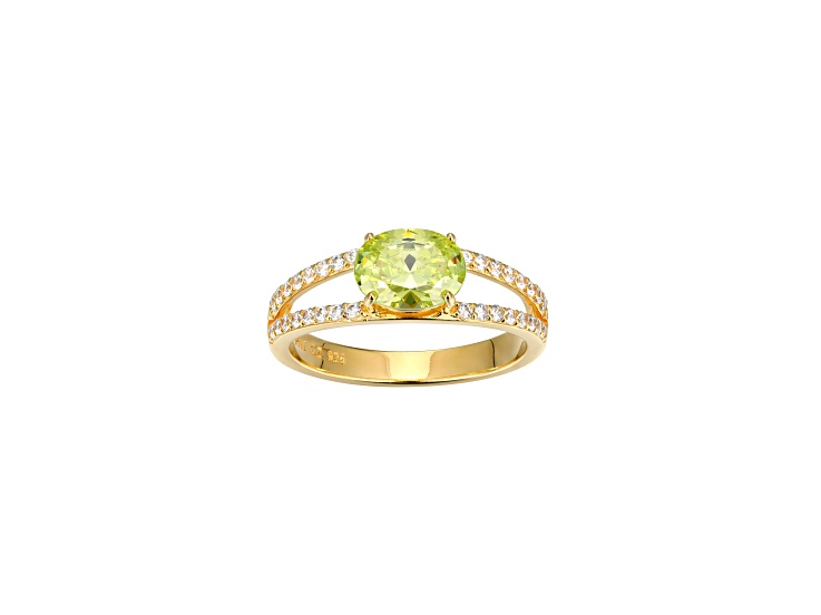 Green And White Cubic Zirconia 18K Gold Over Sterling Silver Ring 2.41ctw