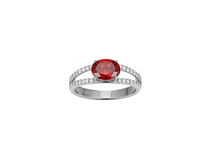 Red And White Cubic Zirconia Platinum Over Sterling Silver Ring 2.41ctw