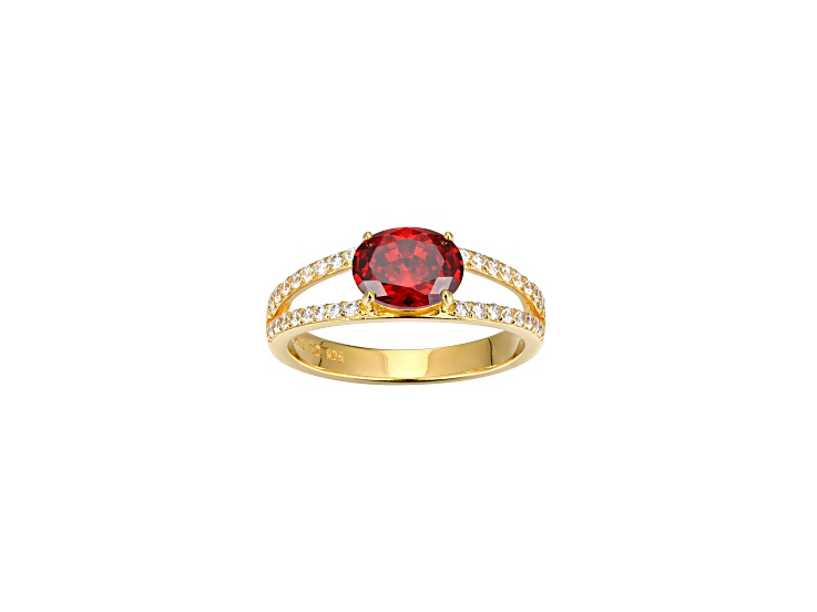 Red And White Cubic Zirconia 18K Gold Over Sterling Silver Ring 2.41ctw