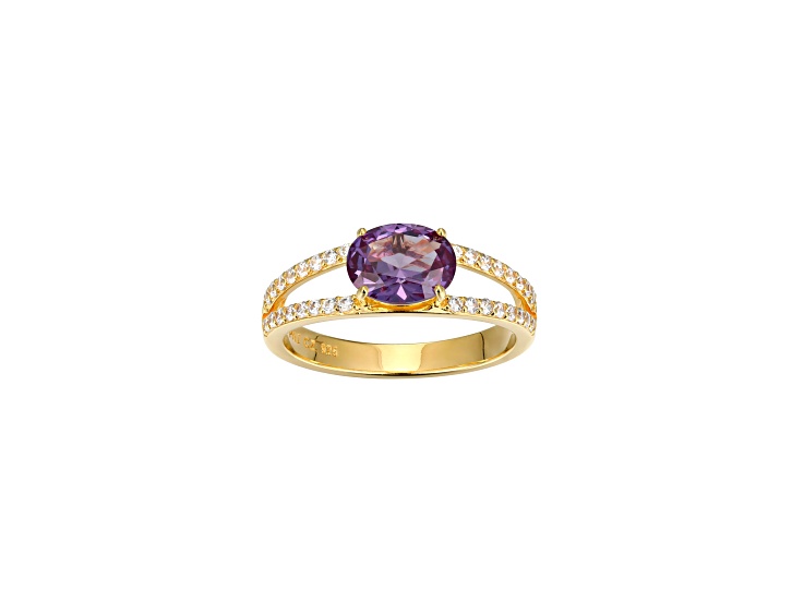 Lab Created Alexandrite And White Cubic Zirconia 18K Gold Over Sterling Silver Ring 1.66ctw
