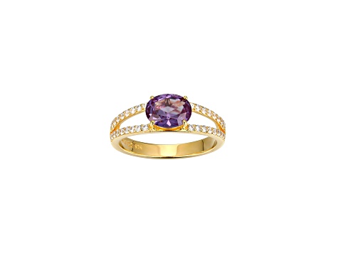 Lab Created Alexandrite And White Cubic Zirconia 18K Gold Over Sterling Silver Ring 1.66ctw