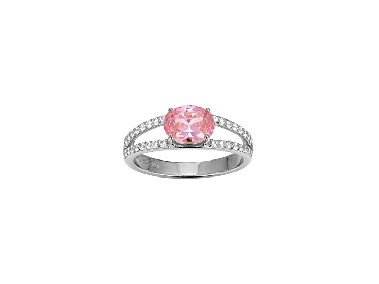 Pink And White Cubic Zirconia Platinum Over Sterling Silver Ring 1.72ctw