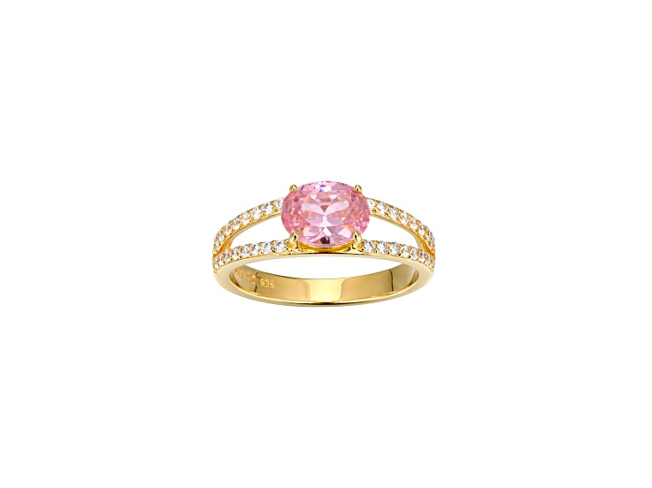 Pink And White Cubic Zirconia 18K Gold Over Sterling Silver Ring 1.72ctw