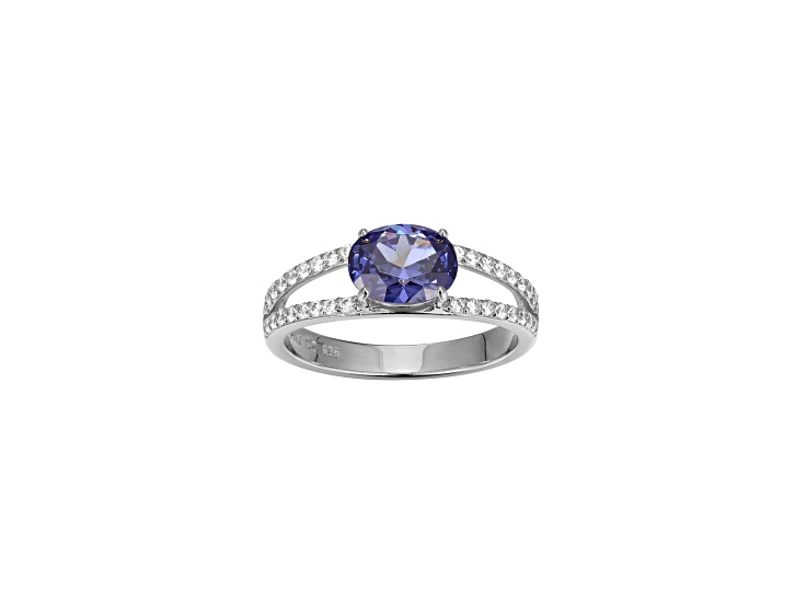 Blue And White Cubic Zirconia Platinum Over Sterling Silver Ring 1.72ctw