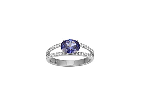 Blue And White Cubic Zirconia Platinum Over Sterling Silver Ring 1.72ctw