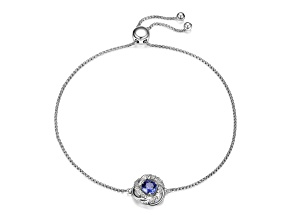 Blue Lab Created Sapphire Rhodium Over Sterling Silver Love Knot Bolo Bracelet 0.64ctw