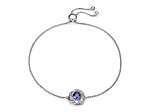 Blue Lab Created Sapphire Rhodium Over Sterling Silver Love Knot Bolo Bracelet 0.64ctw