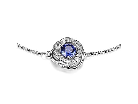 Blue Lab Created Sapphire Rhodium Over Sterling Silver Love Knot Bolo Bracelet 0.64ctw