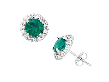 Picture of Lab Created Emerald 10K White Gold Halo Earrings 1.85ctw