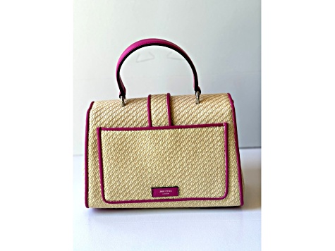 Jimmy Choo Cheri Crystal Medium Top Handle Bag Raffia Pink