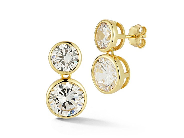 Sterling Statements 14K Yellow Gold Over Sterling Silver Cubic Zirconia Round Dangle Earrings