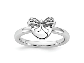 Picture of Rhodium Over Sterling Silver Stackable Heart with Bow Diamond Ring